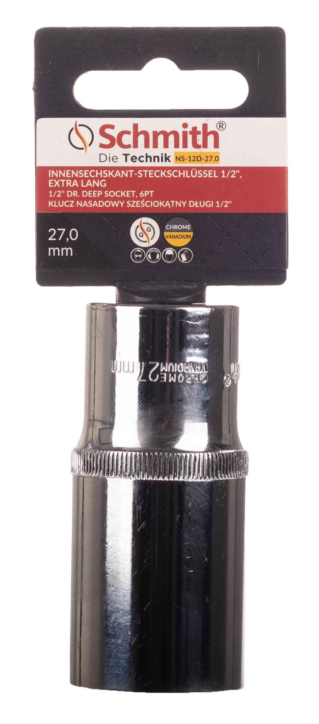 Klucz nasadowy sześciokątny długi 1/2" 27 mm