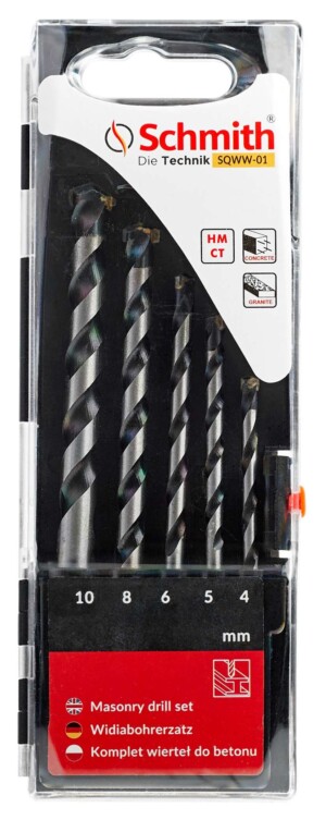 Komplet wierteł do betonu 4-5-6-8-10 mm