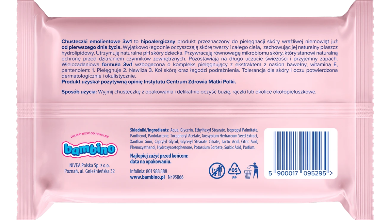 BAMBINO Chusteczki 57szt (3w1) Emolientowe - obrazek 2