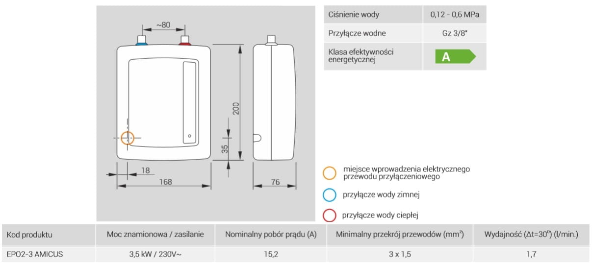 PRZEPŁYWOWY OGRZ. EPO2-3 Amicus 3,5kW KOSPEL (Uniwersalny) - obrazek 2