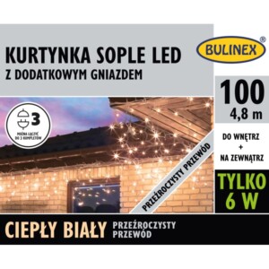 LAMPKI CHOINK. KURTYNA LED CIEPŁY BIAŁY 4,8m (13559) BULINEX